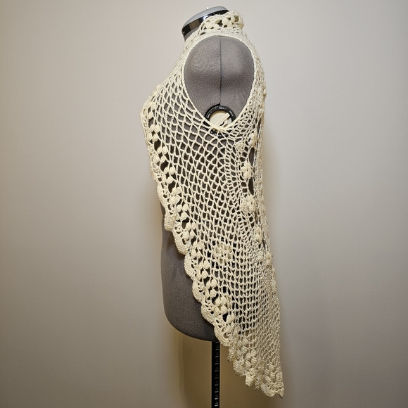 Custom Made creamy white acrylic sleeveless crochet cardigan size M US - Picture 3 of 5